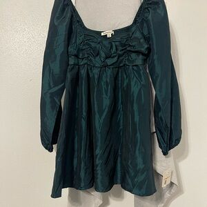 Dark Green Satin Long Sleeve Dress size S